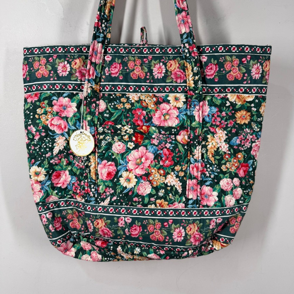 Vera Bradley Quilted Floral Tote Bag Purse Springtime Toggle Closure Vtg NWT USA - Picture 3 of 13